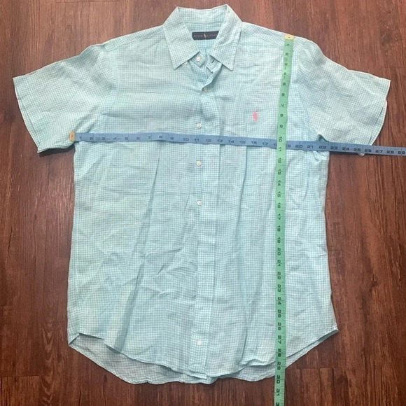 Ralph Lauren Polo Gingham Shirt Size Medium Blue 100% Linen - Picture 4 of 7